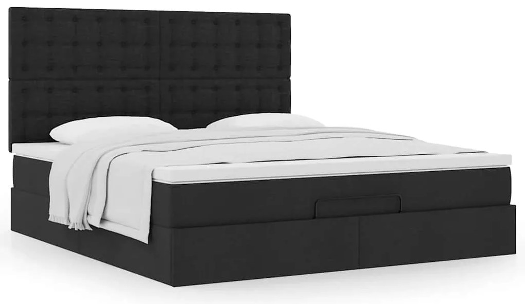 Estrutura de cama otomana com colchão 160x200 cm tecido preto