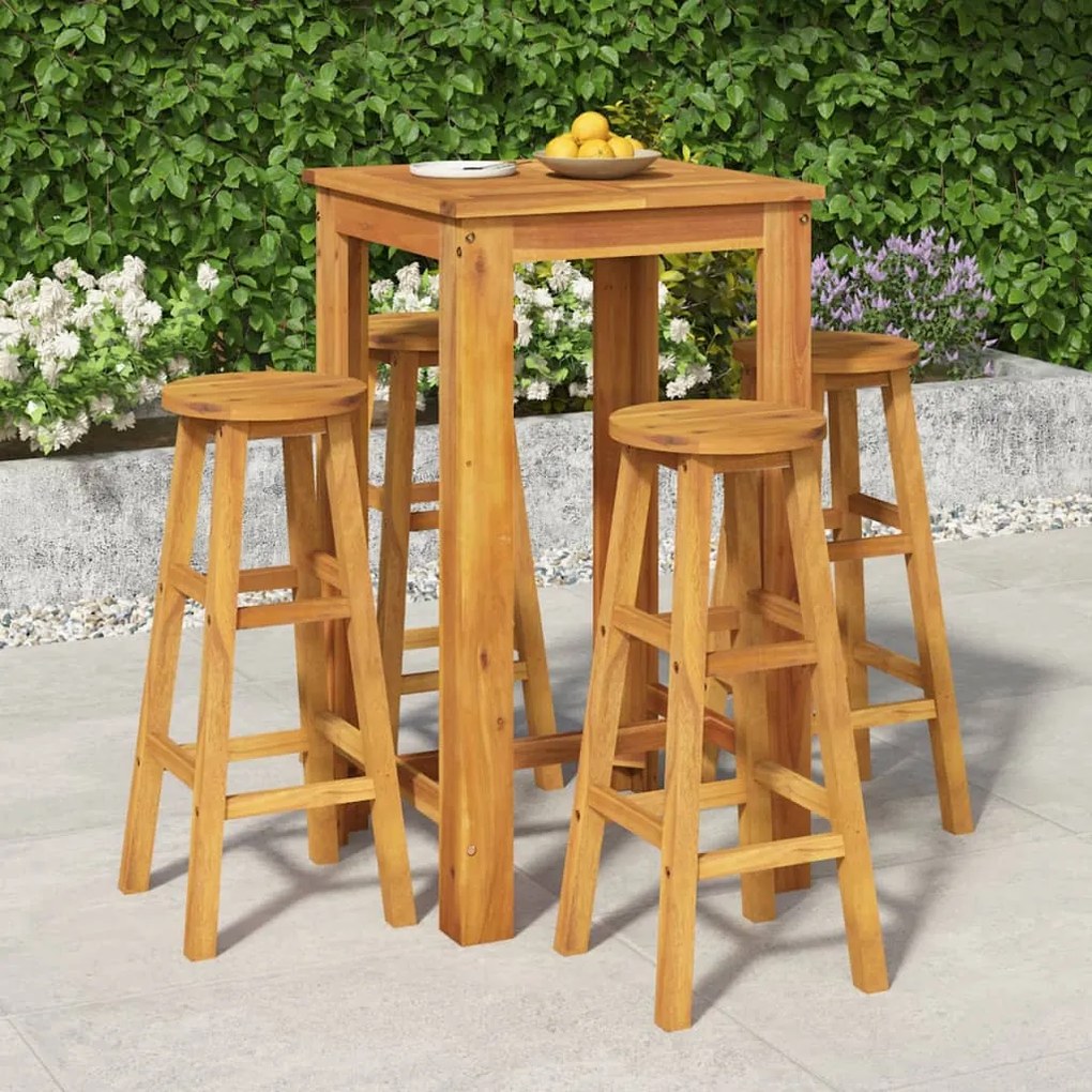 vidaXL 5 pcs conjunto de bar para jardim madeira de acácia maciça
