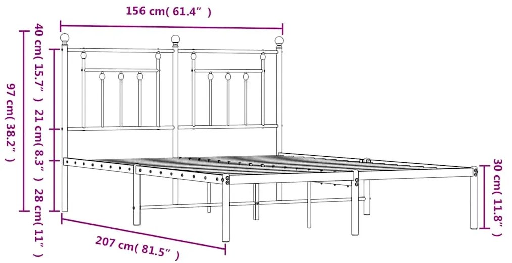 Estrutura de cama em metal com cabeceira 150x200 cm preto