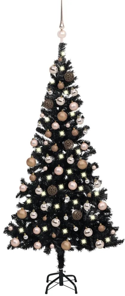 vidaXL Árvore Natal artificial pré-iluminada c/ bolas PVC preto