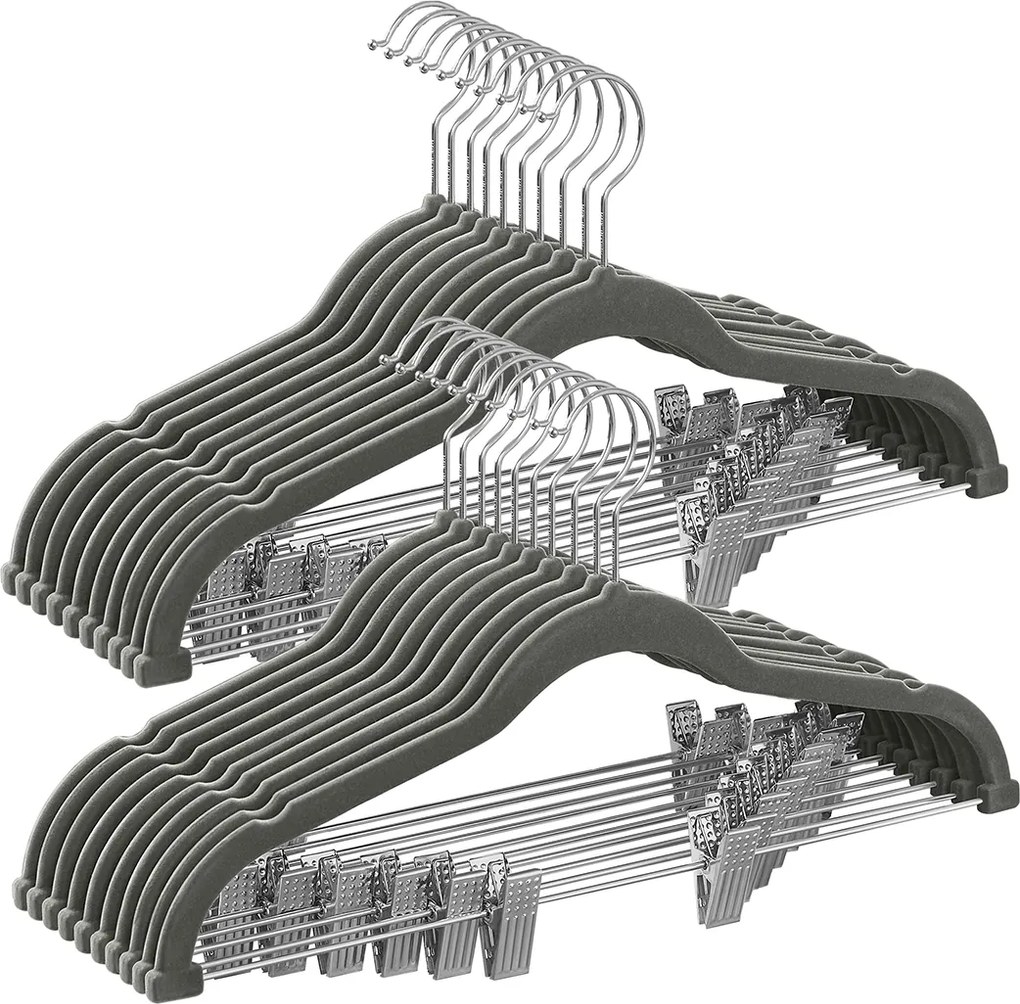 Conjunto de 20 Cabides de veludo com reguladores cinzentos