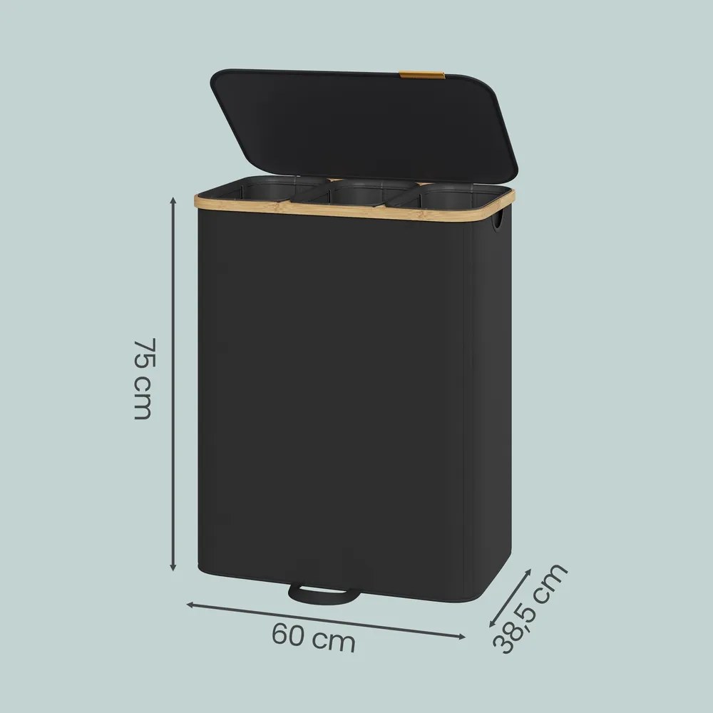 Cesto da roupa suja com tampa 170L, 60 x 38,5 x 75 cm Preto