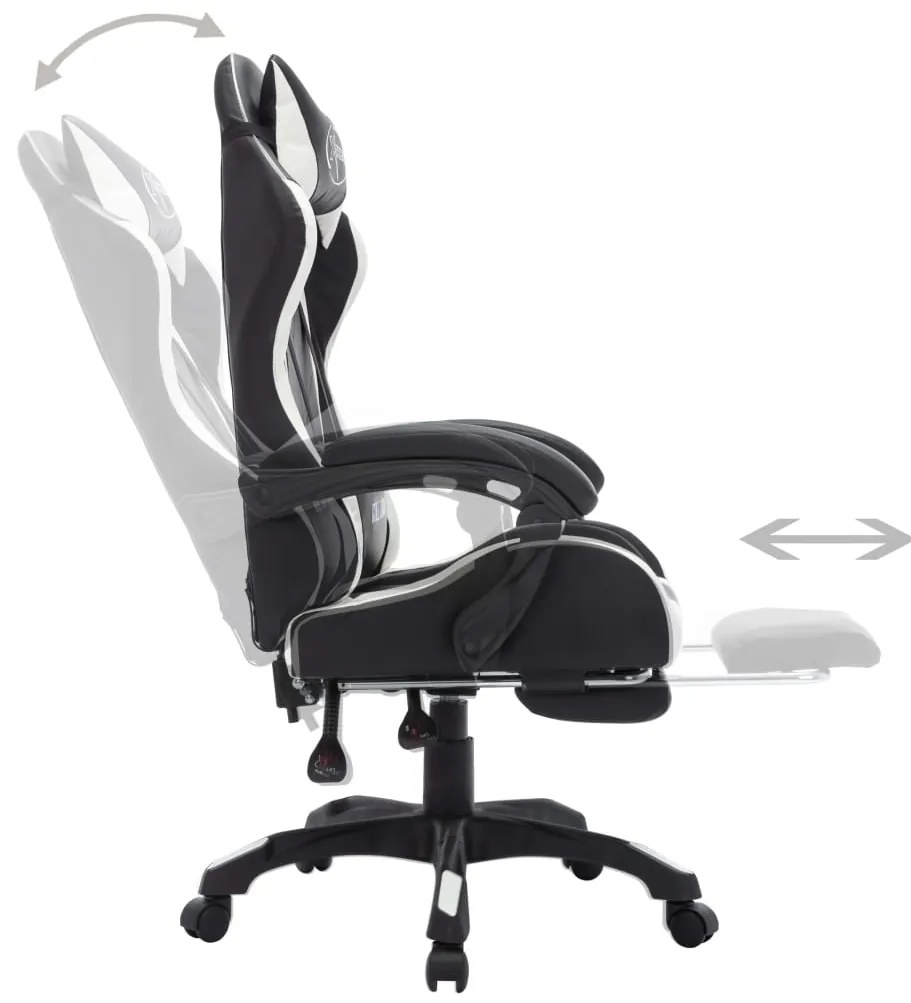 Cadeira estilo corrida luzes LED RGB couro artif. branco/preto