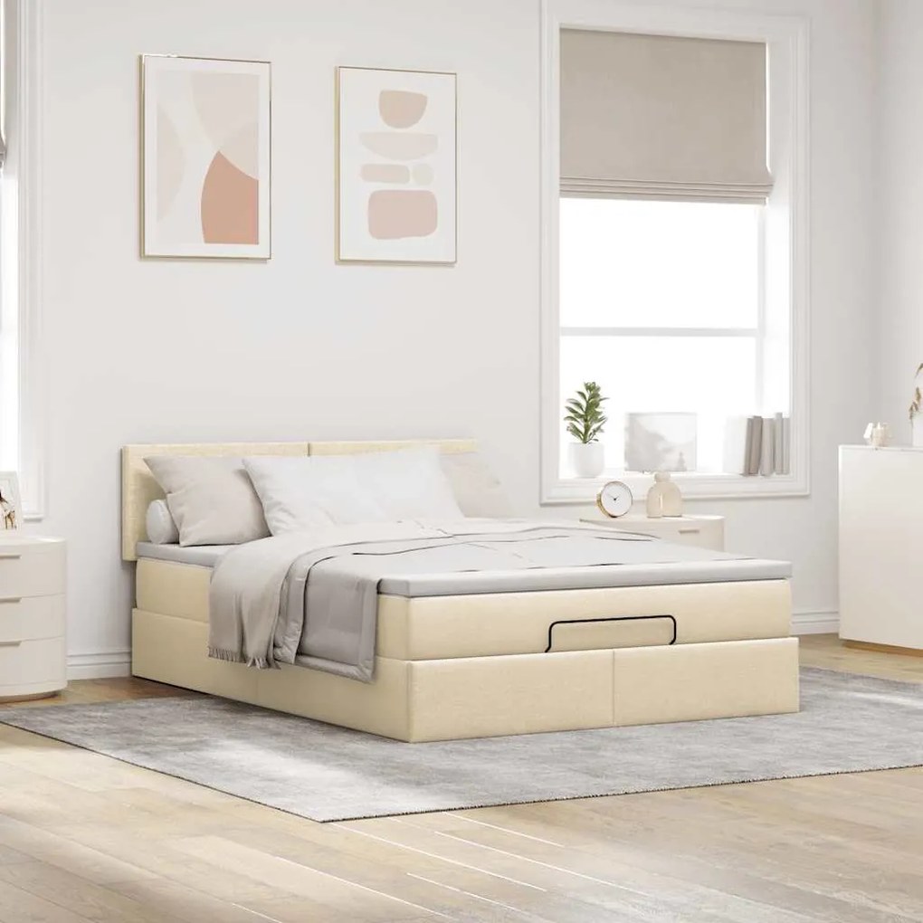 Cama otomana com colchão 140x200 cm tecido creme