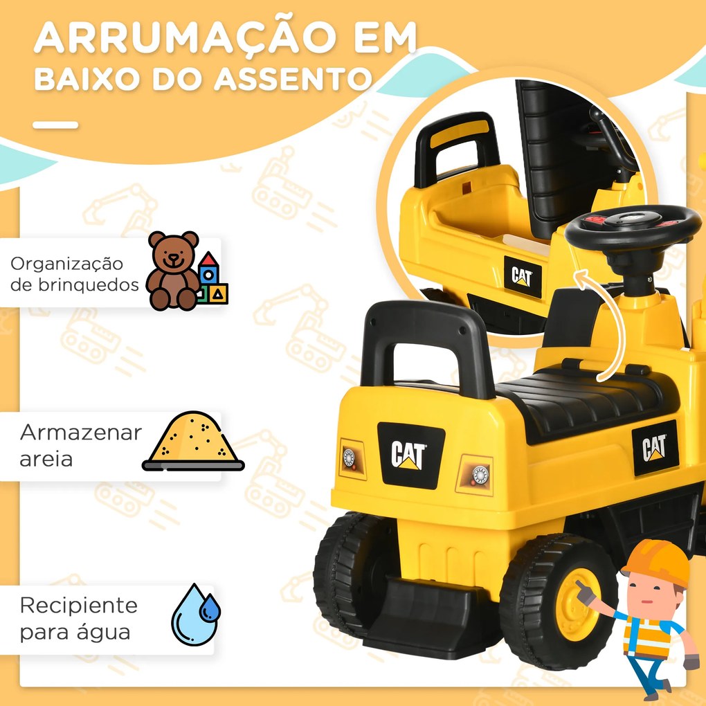 Andarilho Escavadora com Licença Caterpillar Escavadora para Crianças com Pá Dianteira e Buzina 85x27,5x47,5 cm Amarelo