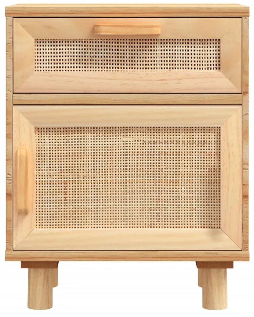 Mesa de cabeceira pinho maciço e vime natural castanho
