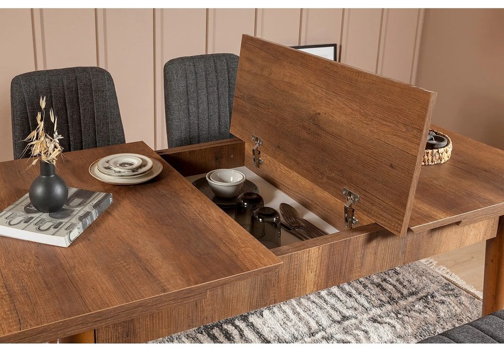 Conjunto de Mesa de Jantar Extensível e Cadeiras Vina – Nogueira e Ant