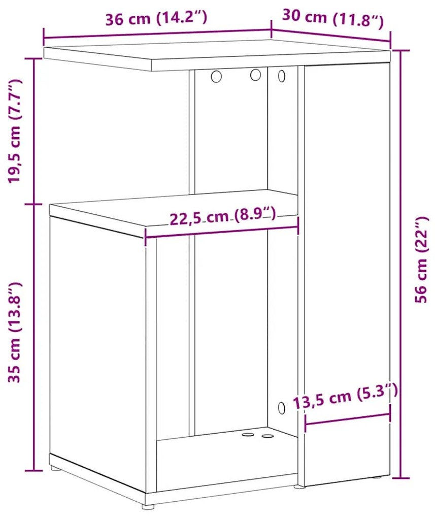 Mesa de Apoio vidaXL Preta de Carvalho 36x30x56 cm em Madeira Revestid