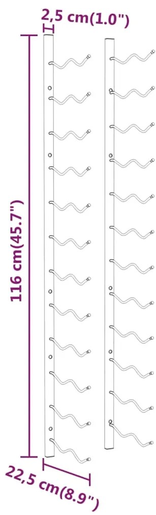 Garrafeira de parede para 24 garrafas 2 pcs ferro dourado