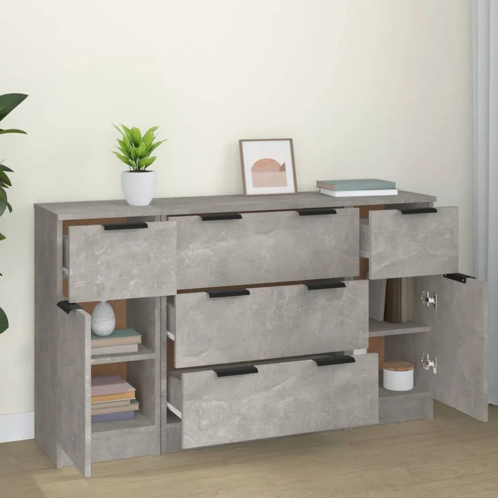 3 pcs conjunto de aparadores madeira processada cinza cimento