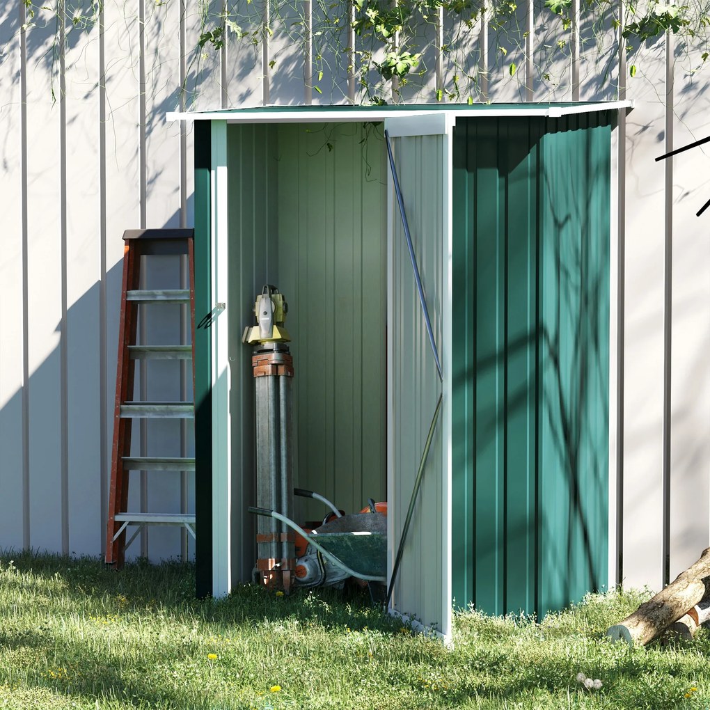 Outsunny Abrigo de Jardim 142x84x189cm Abrigo de Jardim de Aço Galvanizado com Porta Fechadura e Orifícios de Drenagem para Armazenamento de Ferramentas Verde