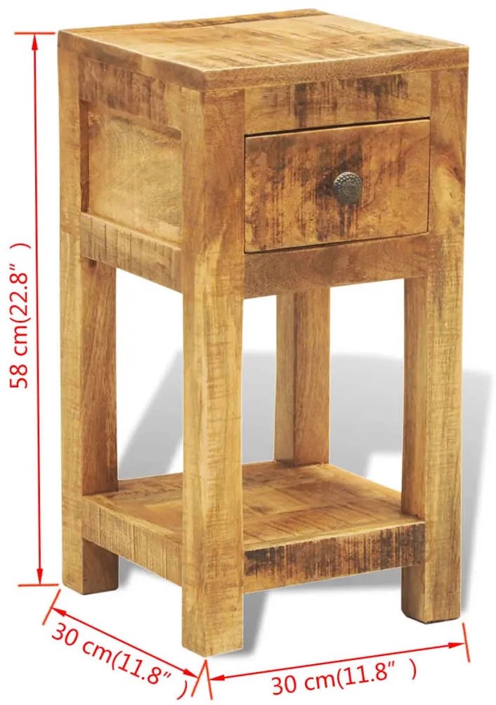 Mesa de cabeceira com 1 gaveta, madeira de mangueira maciça