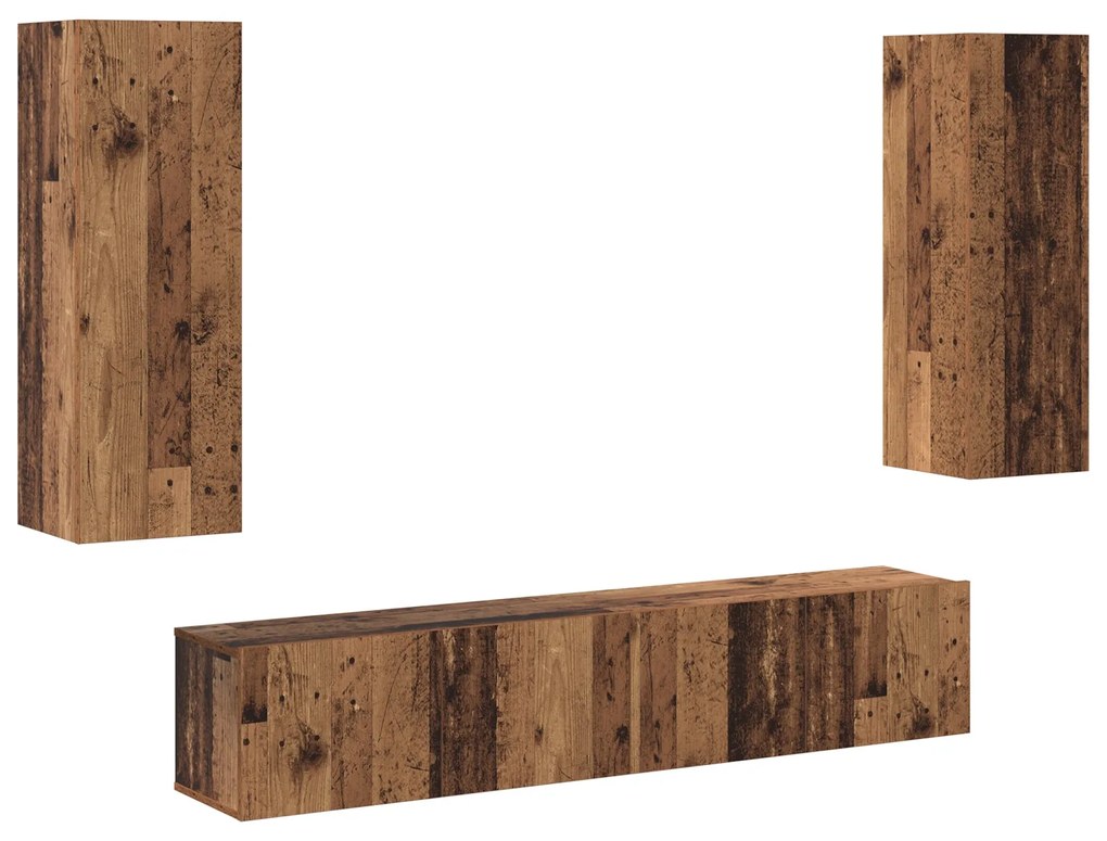 Conjunto de 4 Peças de Armário para TV em Madeira Envelhecida e Madeir