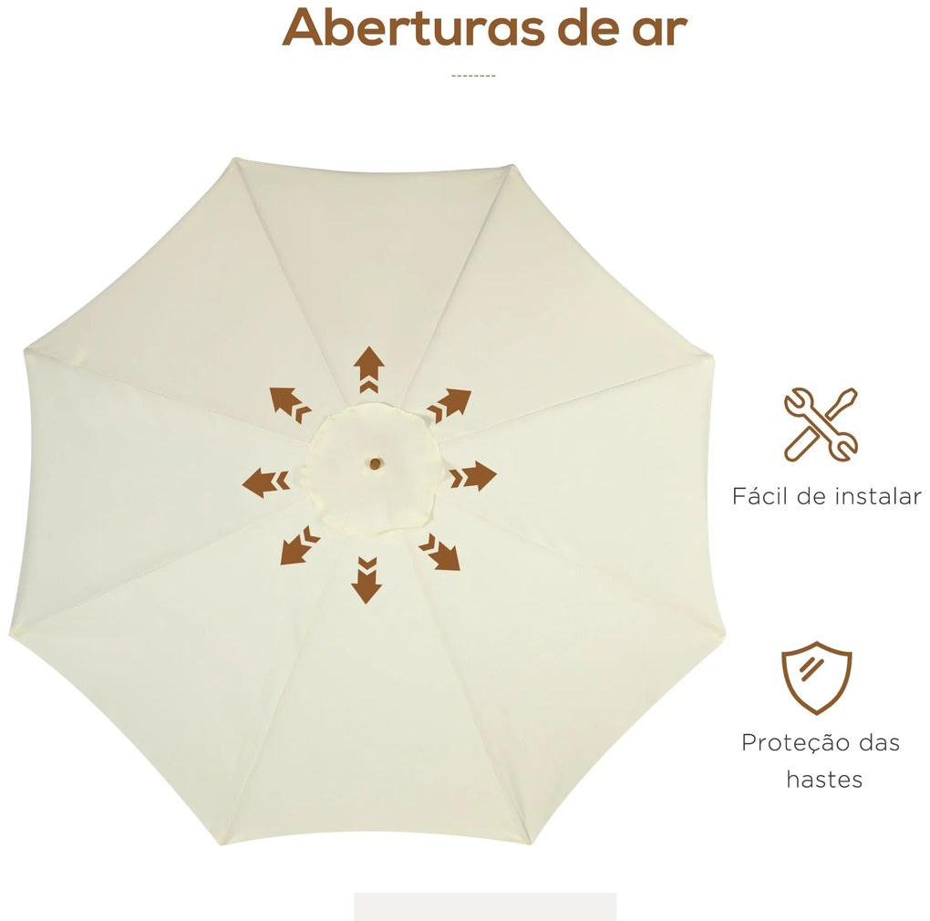 Guarda-Sol de Jardim Cannes – Ø325x250 cm – Creme – Madeira com Teto V