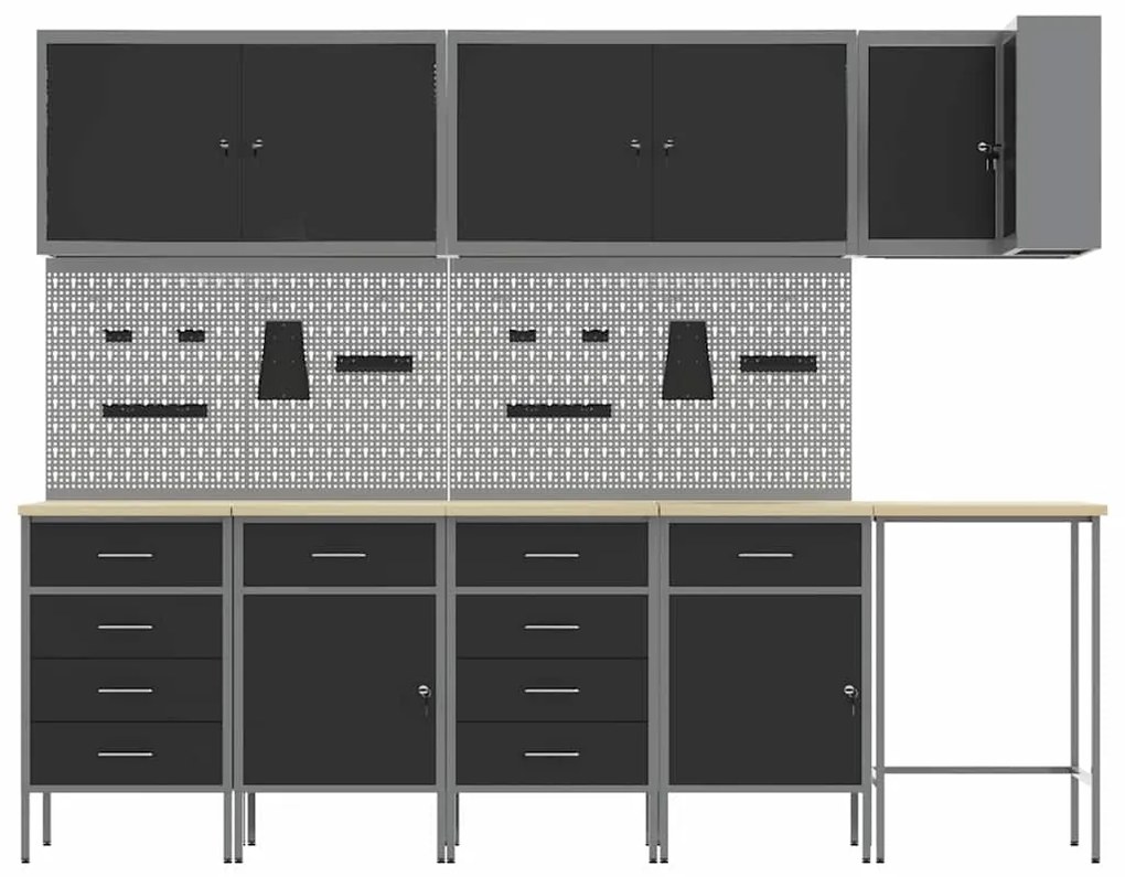 Conjunto de Armário e Painel de Ferramentas de 12 Peças vidaXL Preto M