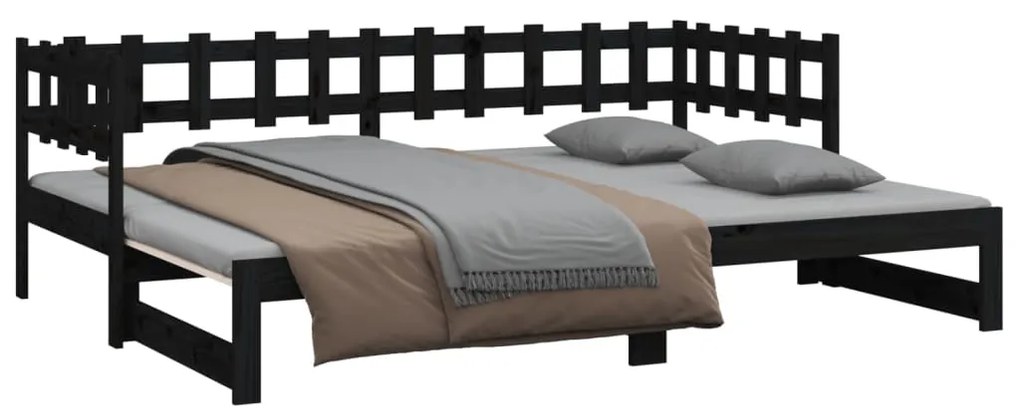 Sofá-cama de puxar 2x(90x200) cm pinho maciço preto