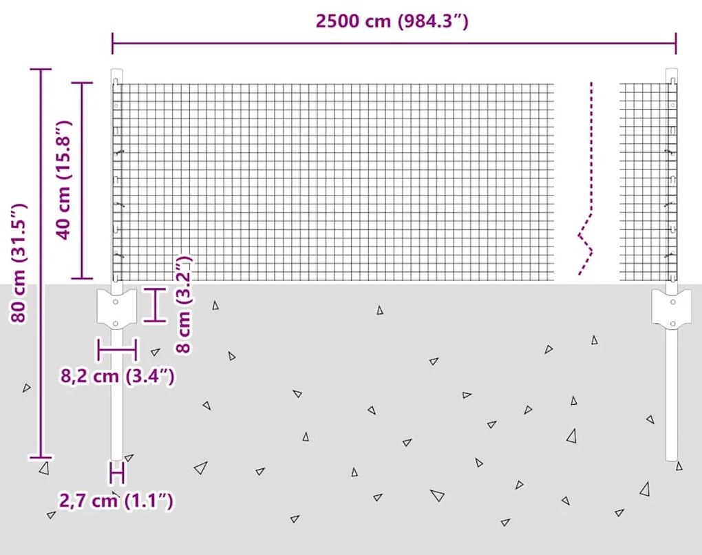 Cerca de Fio Soldado com 11 Postes em U Verde 0.4x25 m de Aço