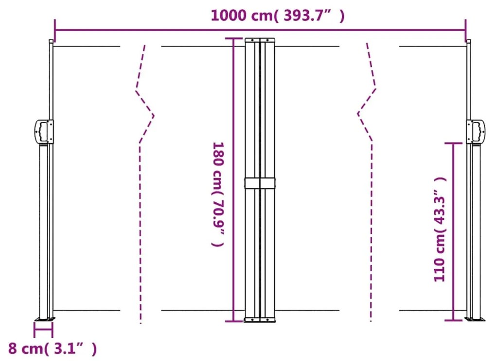 Toldo lateral retrátil 180x1000 cm cor creme