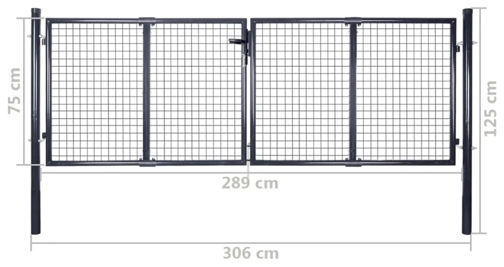 Portão de jardim em rede aço galvanizado 289x75 cm cinzento