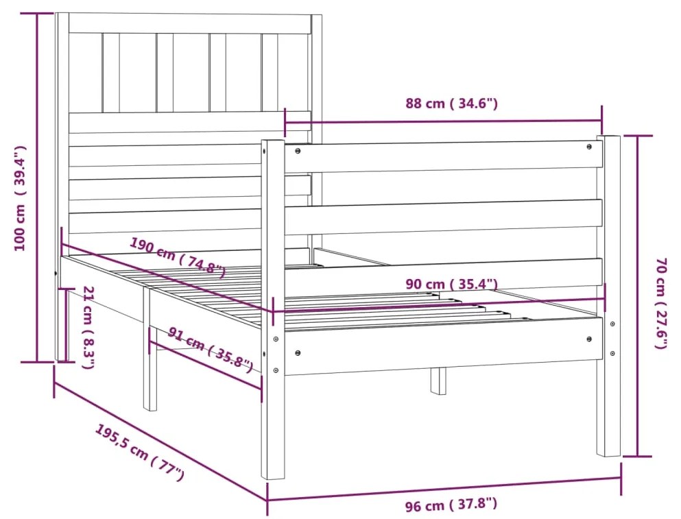 Estrutura de cama solteiro 90x190 cm madeira maciça