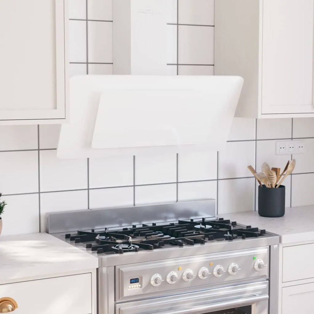 51666 vidaXL Exaustor de parede 90cm aço inoxidável e vidro temperado branco