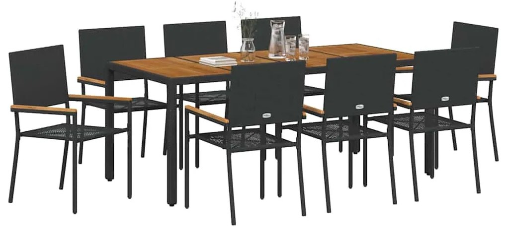 Conjunto de Jantar de Jardim vidaXL 9 Peças Polirattan Preto