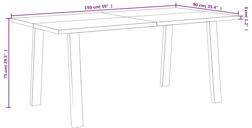 Mesa de jantar 150x90x75 cm madeira de acácia maciça