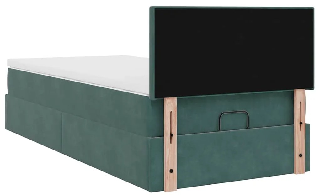 Estrutura de cama otomana colchão 90x200 cm veludo verde escuro