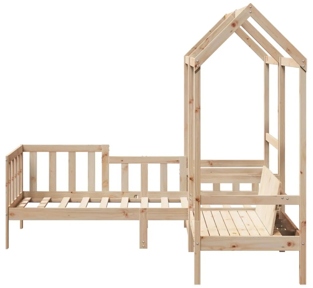 Conjunto de sofá-cama e banco c/ telhado 90x200 cm pinho maciço