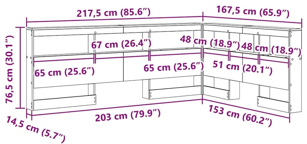 Cabeceira de armazenamento Carvalho fumado 150 cm