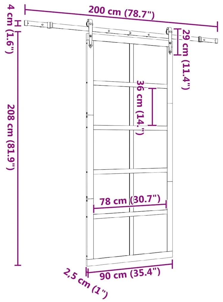 Porta Deslizante Castanho 90 x 208 cm Madeira de pinho maciça