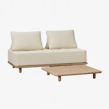 Conjunto De Sala Com Sofá De 2 Lugares E Mesa De Centro Quadrada 95x95 Cm Em Acácia Portet Marrom Acácia Claro - Sklum