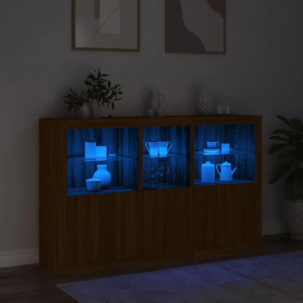 Aparador com luzes LED 162x37x100 cm carvalho castanho