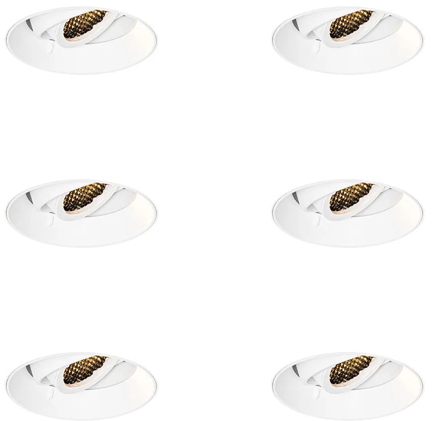 Conjunto de 6 focos embutidos modernos brancos GU10 redondos sem aro - Oneon Honey