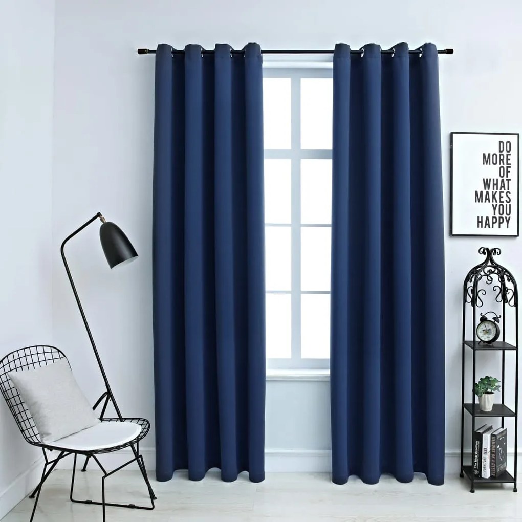 Cortinas blackout com argolas em metal 2 pcs 140x175 cm azul