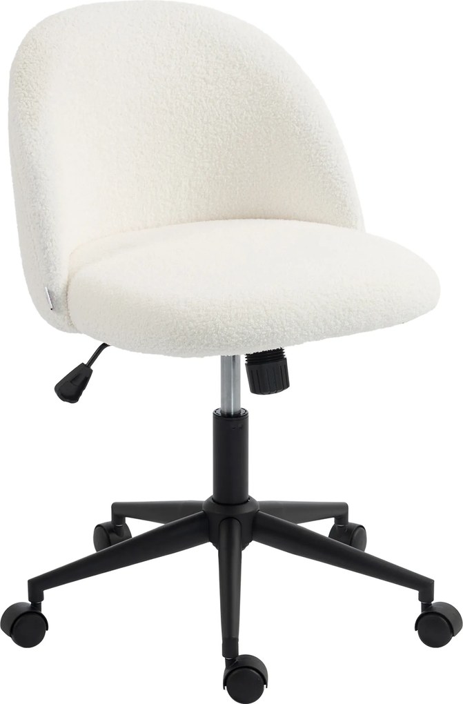 HOMCOM Cadeira de escritório giratória em teddy-fleece, regulável em altura, com rodas, espuma de conforto, creme | Aosom Portugal