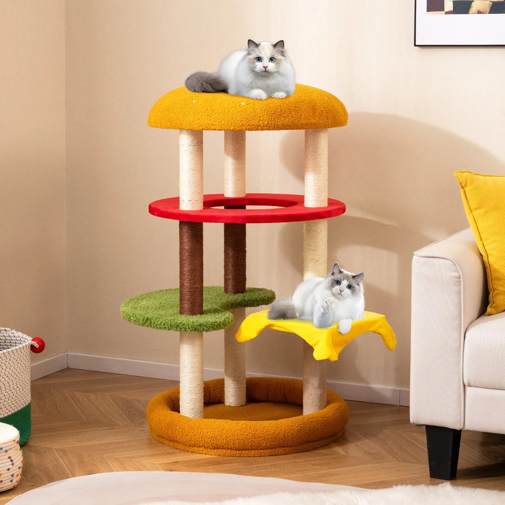 Árvore para gatos fofa para gatos de interior Torre para gatinhos com poleiro acolchoado Condomínio em forma de flor em vaso vermelho