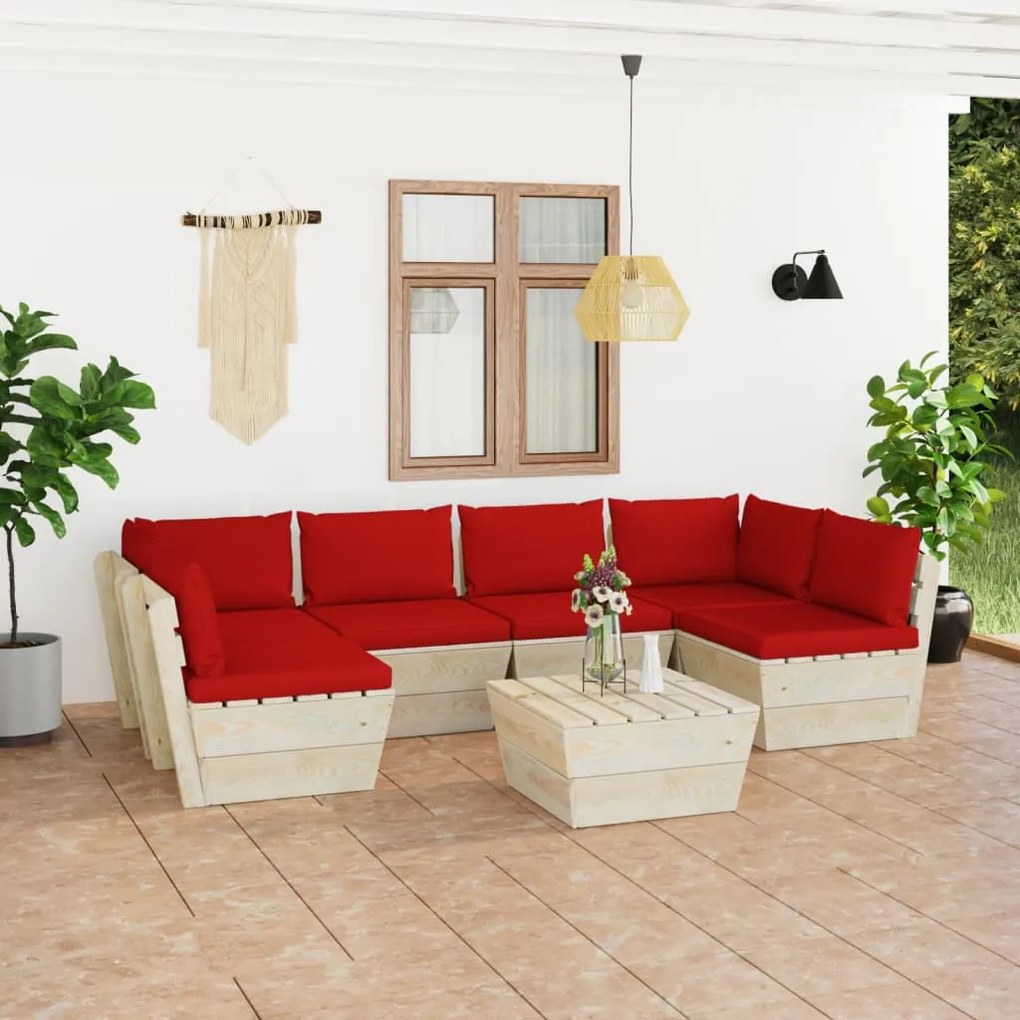 vidaXL 7 pcs conjunto lounge de paletes + almofadões madeira de abeto
