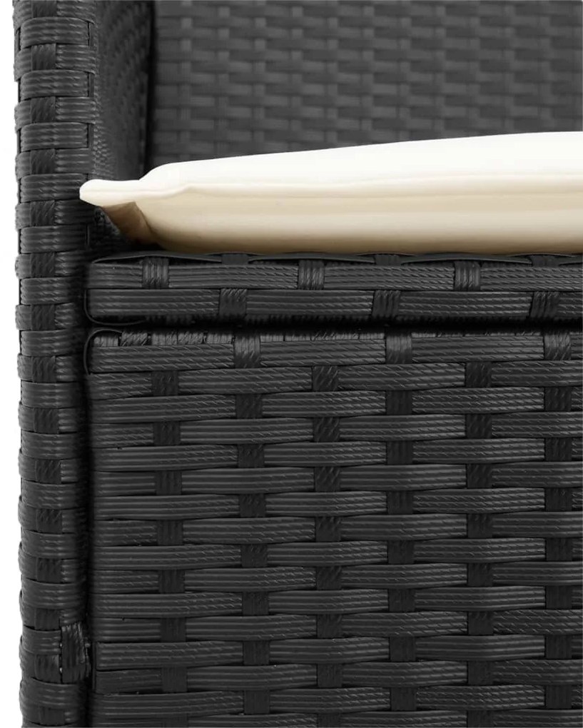 Cadeiras de jardim c/ almofadões 2 pcs vime PE/madeira preto