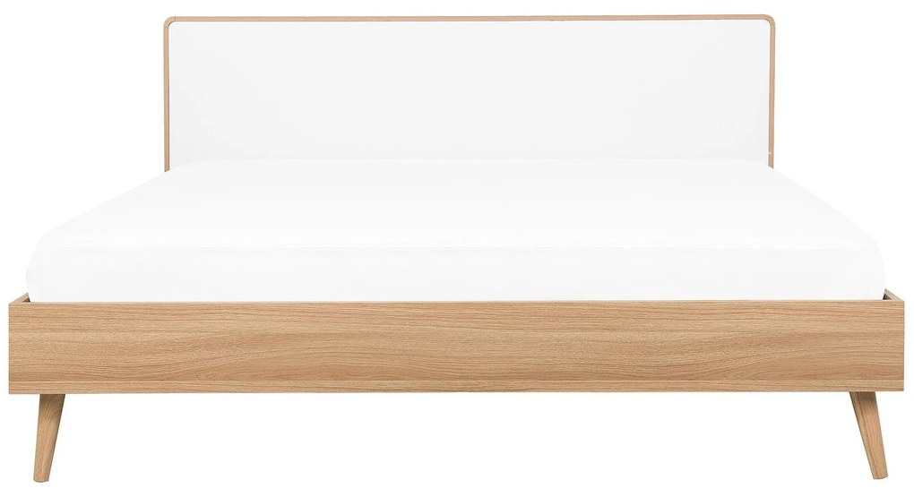 Cama de casal em madeira clara e branca 140 x 200 cm SERRIS Beliani