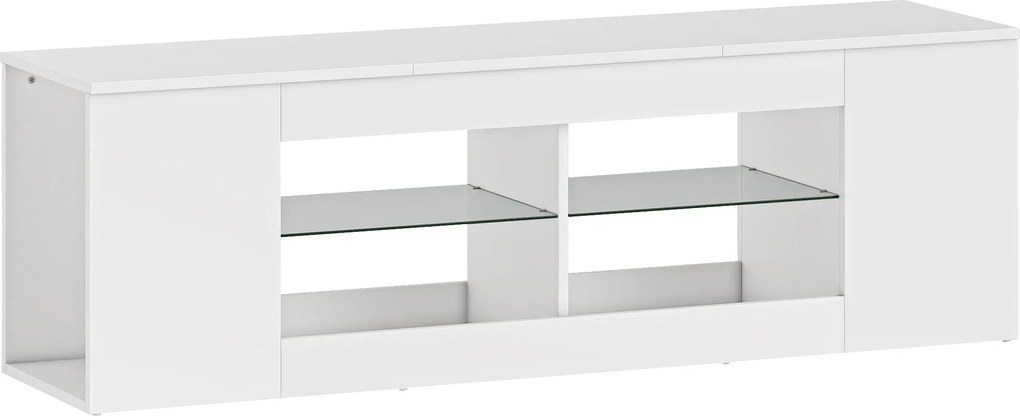 HOMCOM Suporte para TV 140 cm, cômoda para TV, 6 compartimentos, 2 prateleiras de vidro, painel de partículas, Branco | Aosom Portugal