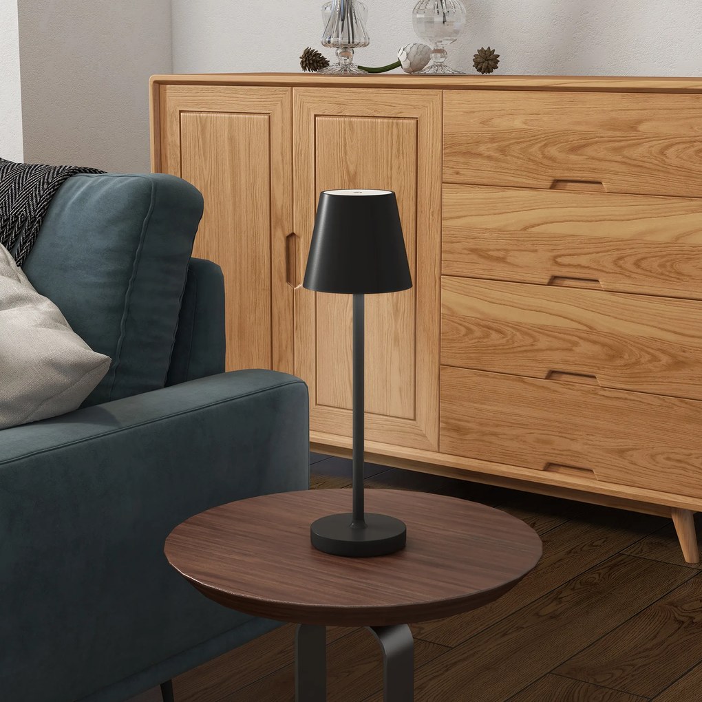 Candeeiro de Mesa com Luzes LED Candeeiro de Mesa Sem Fios Recarregável por USB-C 3 Cores Ø11,2x36,5 cm Preto