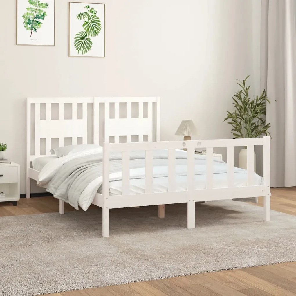 Estrutura de cama com cabeceira 140x200 cm pinho maciço branco