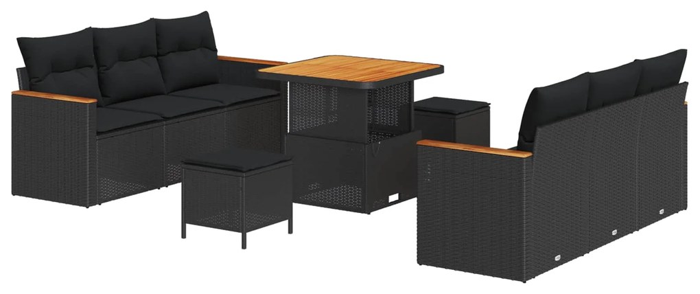 vidaXL Conjunto de Sofá de Jardim 9 pcs Preto vime PE