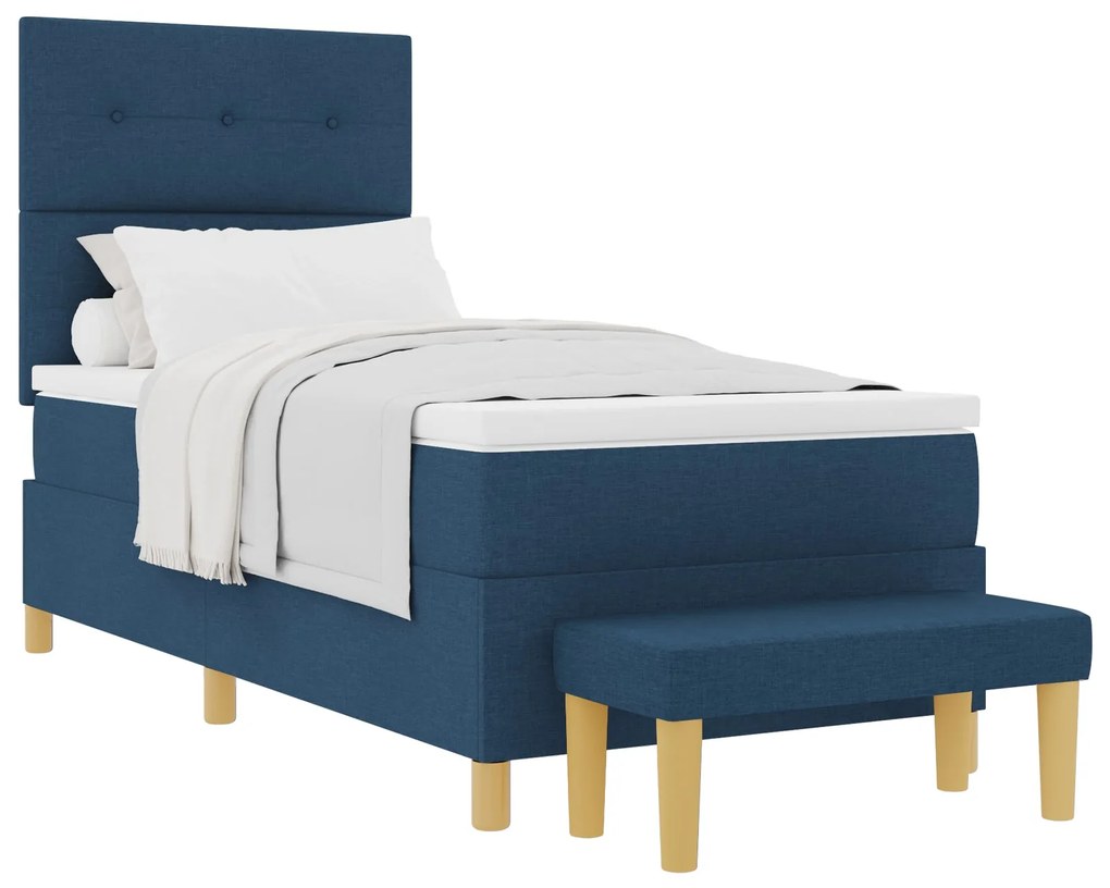Cama Box Spring vidaXL com Colchão e Banco Azul 90x200 cm Tecido