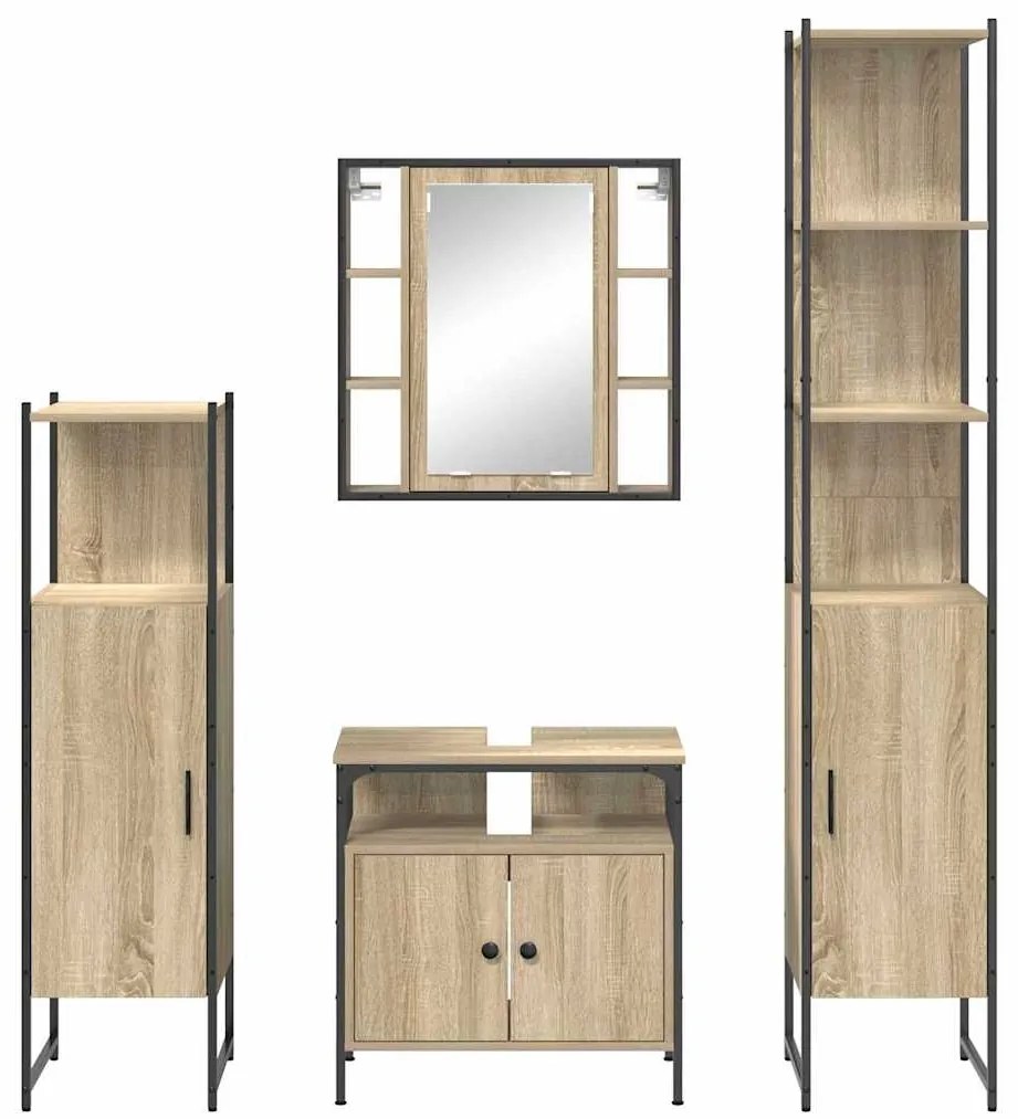 Conjunto de Móveis para Banheiro 4 pcs Carvalho sonoma