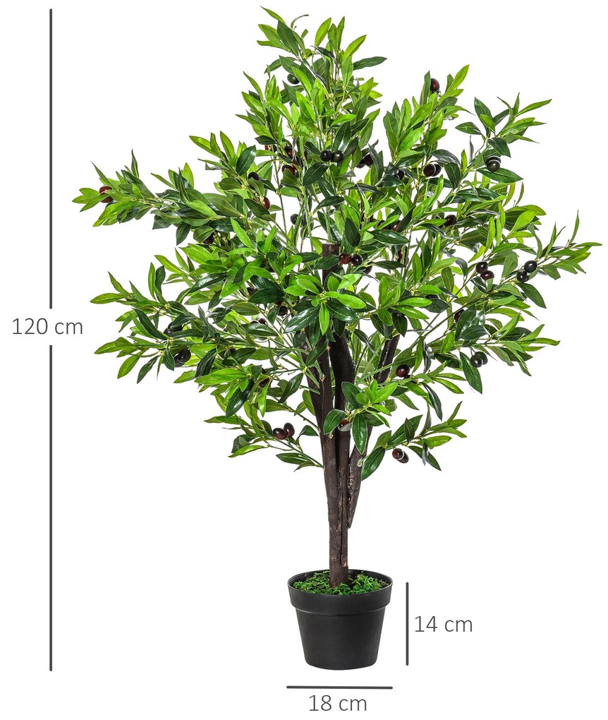 Outsunny Planta Artificial com Altura 120cm Oliveira Artificial com 1080 Azeitonas Folhas Realistas e 108 Frutos Decoração para interior Exterior Sala de Estar Escritório Verde