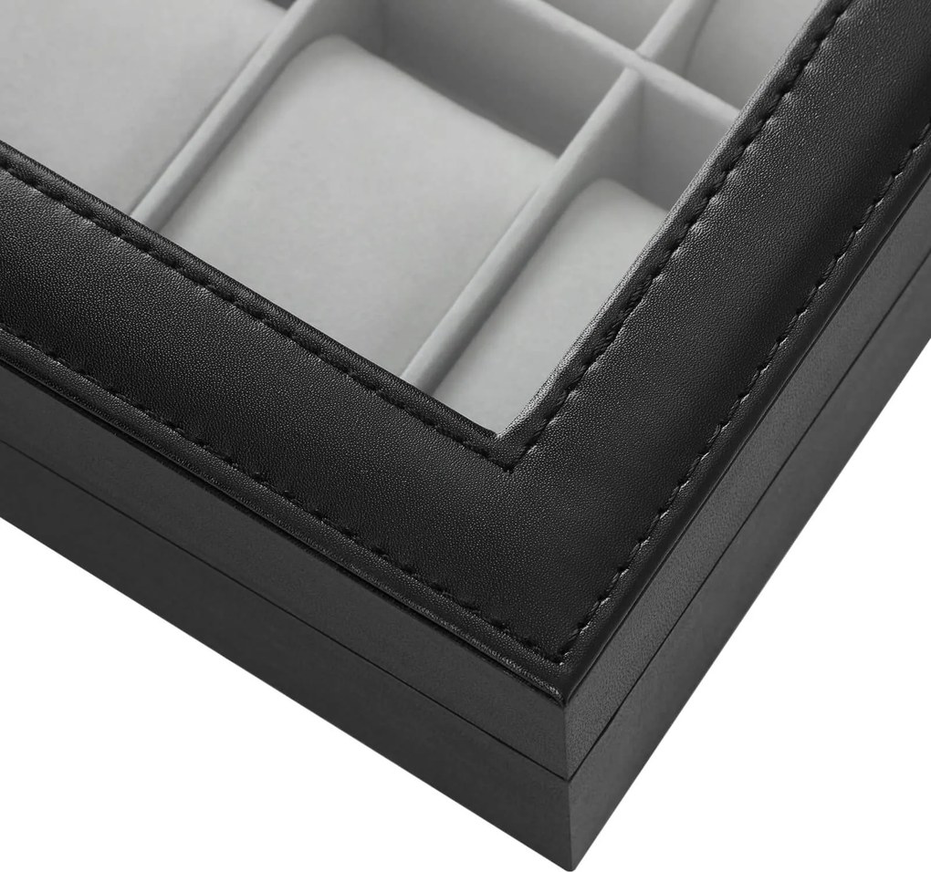 Caixa de relógio para 10 relógios 25 x 7,5 x 20 cm preto
