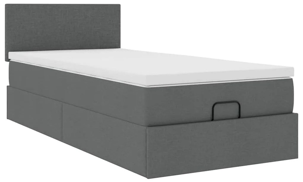 Cama otomana com colchão & LEDs 90x200cm tecido cinzento escuro