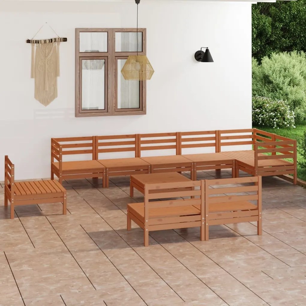 vidaXL 10 pcs conjunto lounge de jardim pinho maciço castanho mel